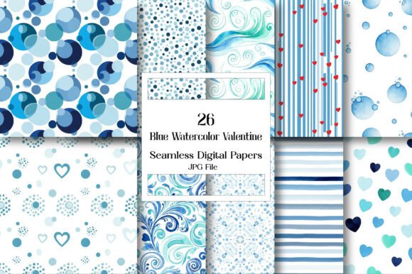 Download Blue Watercolor Valentine Digital Paper - Blue Collection