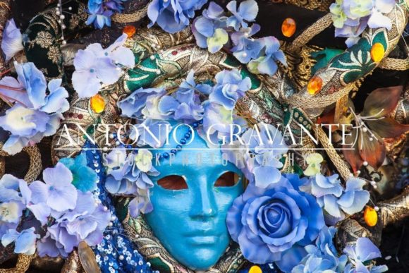 Download Blue Mask with Floral Decorations Exhibited During the Carnival of Venice - Blue Collection