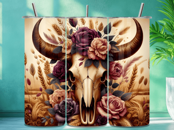 Download Rustic Rose Longhorn Skull Tumbler Wrap - Rustic rose Collection